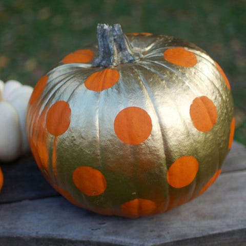 13 Best Painted Pumpkins For Cute Pumpkin Painting Ideas P This Looks Fancy But All You Need Are Some Circular Stickers And Seakettle Metallic Polka Dot Pumpkins