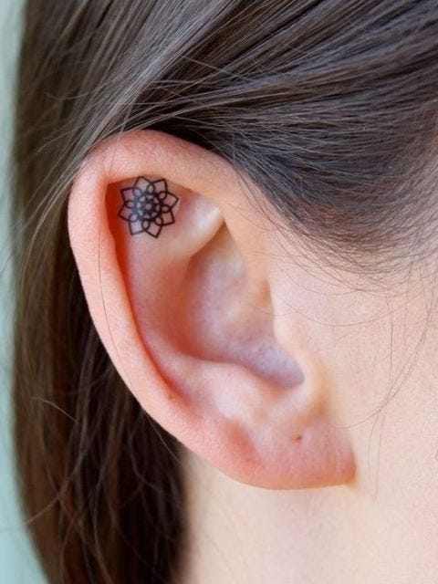 Flower-Shaped Mandala <p>(<a class="body-el-link standard-body-el-link" href="http://tattoo-journal.com/25-best-ideas-for-ear-tattoo/" target="_blank">via</a>)</p>