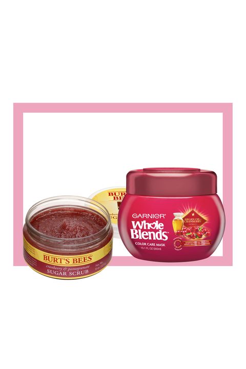 <p>Smooth&nbsp;away dry spots with&nbsp;cranberry seeds and sugar crystals in <strong data-redactor-tag="strong">Burt's Bees Cranberry and Pomegranate Sugar Scrub</strong> ($13; <a href="https://www.walmart.com/ip/Burt-s-Bees-Cranberry-Pomegranate-Sugar-Scrub-8-oz/16617765">walmart.com</a>). Or replenish moisture and silkify color-treated strands with <strong data-redactor-tag="strong">Garnier Whole Blends Color Care Mask </strong>($7; <a href="http://bit.ly/2e294nu" target="_blank">shop.riteaid.com</a>), a luxe treatment laced with argan and cranberry seed oil extracts.</p>
