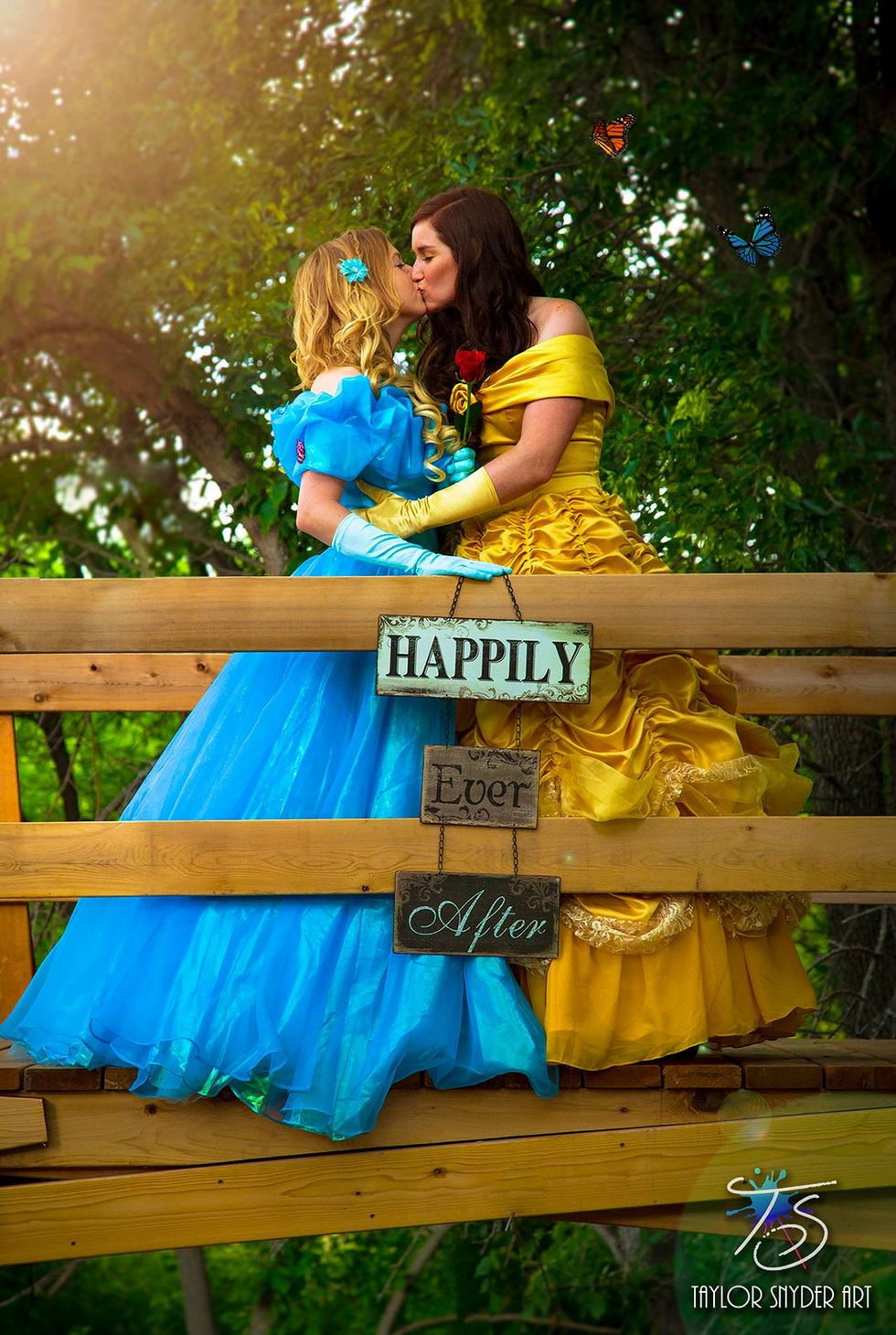 two women disney princess engagement shoot