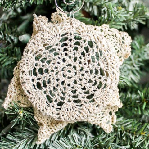 Crochet, Christmas ornament, Doily, Textile, Ornament, Lace, Interior design, Holiday ornament, Christmas decoration, Pattern, 