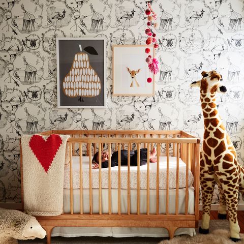 Wood, Product, Brown, Pattern, Textile, Vertebrate, Interior design, Room, Wall, Infant bed, 