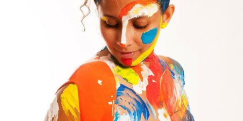 Lip, Orange, Colorfulness, Art, Eyelash, Painting, Paint, Portrait, Illustration, Portrait photography, 