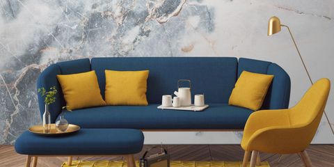 Yellow, Interior design, Furniture, Room, Couch, Wall, Living room, Interior design, Turquoise, Home, 