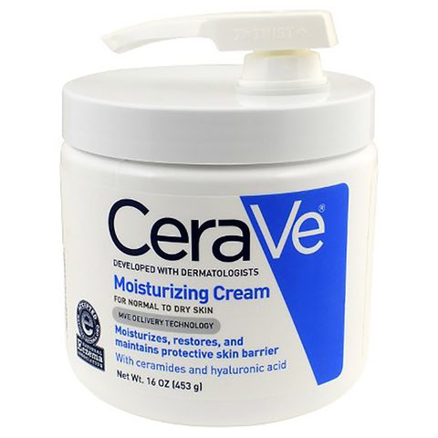 <p>Pick one that has both hyaluronic acid and ceramides.&nbsp;Pros prefer a pump bottle —&nbsp;try CeraVe Moisturizing Cream ($13.79;&nbsp;<a href="http://www.target.com/p/cerave-cream-with-pump-16-oz/-/A-49118387?ref=tgt_adv_XS000000&amp;AFID=google_pla_df&amp;CPNG=PLA_Health+Beauty+Shopping&amp;adgroup=SC_Health+Beauty_Top%20Performers&amp;LID=700000001170770pgs&amp;network=g&amp;device=c&amp;location=9060351&amp;gclid=Cj0KEQiAzNfDBRD2xKrO4pSnnOkBEiQAbzzeQaP6C_8DVHxVvI4_DiKjQpfU631fHjfvY0puqcYqVRgaAix78P8HAQ&amp;gclsrc=aw.ds" target="_blank" data-tracking-id="recirc-text-link">target.com</a>)<span class="redactor-invisible-space"> —&nbsp;</span>over a jar.&nbsp;That way, everyone isn't dipping their paws into the same tub of cream.&nbsp;</p>