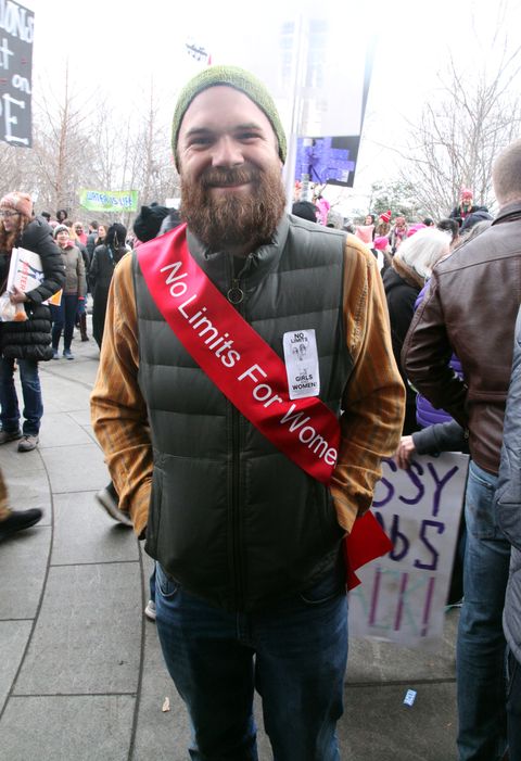 man at women's march