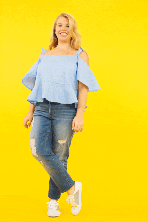 Yellow, Denim, Sleeve, Trousers, Jeans, Shoulder, Textile, Standing, Waist, Style, 