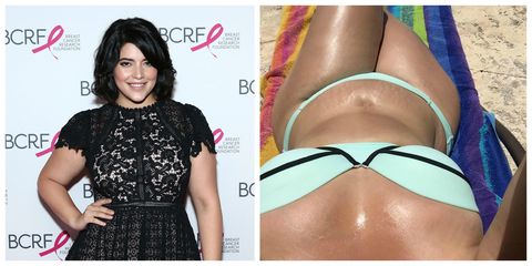 <p>The Latina plus-size model is famous for <a href="http://www.redbookmag.com/fashion/news/a37860/body-positive-swimsuit-campaign/" target="_blank" data-tracking-id="recirc-text-link">starring in a swimsuitsforall campaign</a> that didn't retouch&nbsp;<em data-redactor-tag="em" data-verified="redactor">any</em>&nbsp;of her cellulite or stretch marks. Bidot has been vocal about body love in the past, and <a href="https://www.instagram.com/p/BIaHrFggPCd/?hl=en" target="_blank" data-tracking-id="recirc-text-link">the beachside selfie she shared</a> explained that she was "learning to love [her] body more and more each day" – stretch marks, touching thighs, and all.</p>