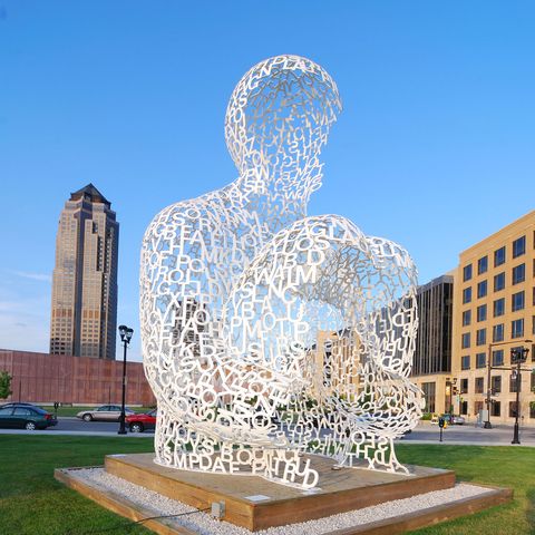 <p>The <a href="http://www.desmoinesartcenter.org/visit/pappajohn-sculpture-park" target="_blank" data-tracking-id="recirc-text-link">John and Mary Pappajohn Sculpture Park</a> in Des Moines consists of 28 unique and enormous sculptures&nbsp;—&nbsp;a 27-foot hollow human form made of white steel letters is one you can admire from the inside and outside&nbsp;—&nbsp;spread across four acres of velvety grass. (Free)</p><p><strong data-redactor-tag="strong" data-verified="redactor">RELATED: <a href="http://www.redbookmag.com/life/friends-family/advice/g1042/cheap-vacation-spots/" target="_blank" data-tracking-id="recirc-text-link">13 Cheap Vacation Destinations</a></strong></p>