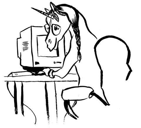 unicorn at the computer