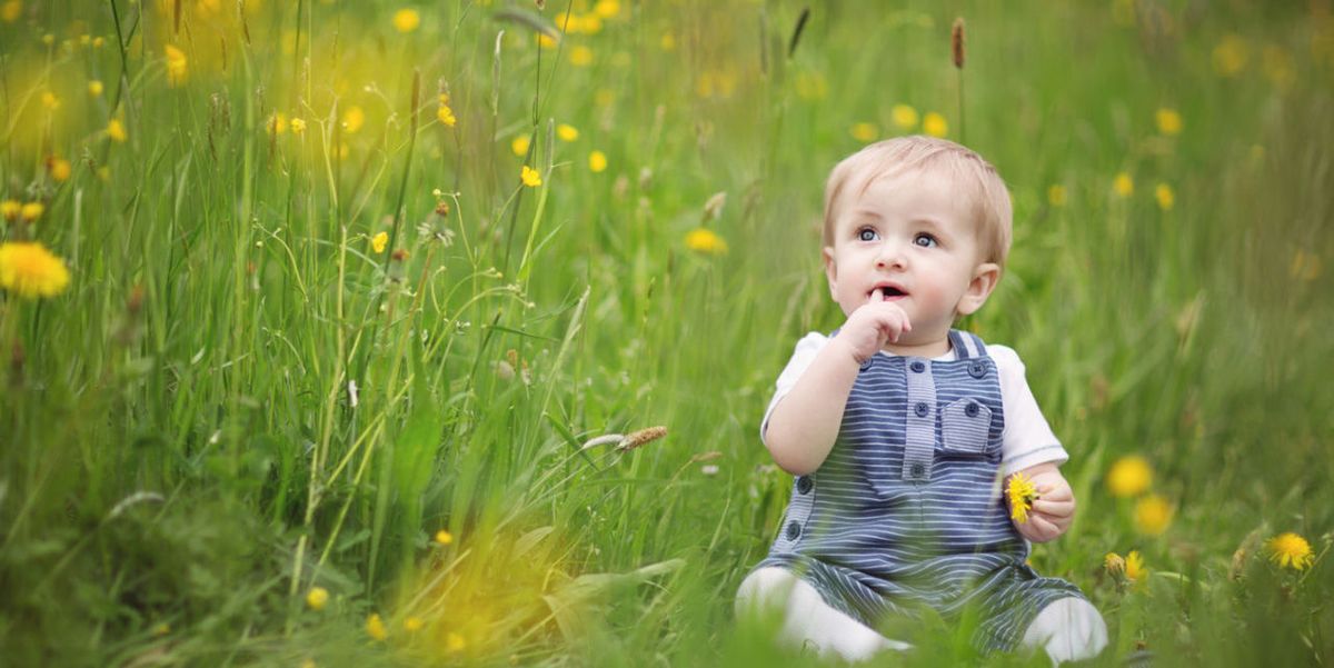 baby in a meadow springtime