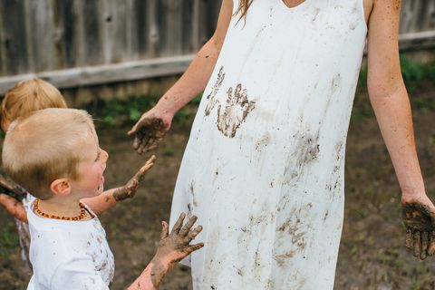 Photograph, People, Tree, Child, Dress, Skin, Toddler, Interaction, Arm, Woody plant, 