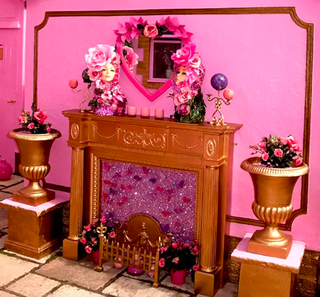 Pink, Furniture, Room, Table, Magenta, Altar, Interior design, Floral design, Plant, 