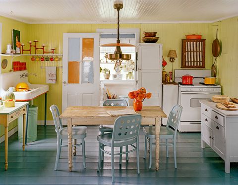<p>Sweet and cheery — it's what you want for the heart of a home. This mod farmhouse style is easy.
</p><p><strong data-redactor-tag="strong">1. Embrace color.&nbsp;</strong><span>From the <a href="http://www.redbookmag.com/home/decor/advice/g2229/paint-colors-for-every-room-of-the-house/" target="_blank" data-tracking-id="recirc-text-link">yellow walls and blue floors</a> to the pops of red and orange, this space is happy. Pepper in lots of neutrals to balance them out.</span></p><p><strong data-redactor-tag="strong">2. Mismatch the furniture.&nbsp;</strong><span>The quickest way to a quaint room is to <a href="http://www.redbookmag.com/home/g2716/16-chic-accessories-that-glam-up-your-kitchen-immediately/" target="_blank" data-tracking-id="recirc-text-link">keep things eclectic</a> — but still, the biggest pieces here have similar wood finishes, which makes it cohesive and casual.</span></p><p><strong data-redactor-tag="strong">3. Now add the vintage flair.&nbsp;</strong><span>What's a retro kitchen without the homespun touches? Put those secondhand coffee mugs on display, show off your colorful pots, and try a cool metal trash can. Careful, though: The point is to sprinkle in a bit of personality — too much will feel like a flea market.</span></p><p><span><strong data-verified="redactor" data-redactor-tag="strong">RELATED:&nbsp;<a href="http://www.redbookmag.com/home/decor/a49453/how-to-organize-your-junk-drawer/" target="_blank" data-tracking-id="recirc-text-link">How to Organize Your Junk Drawer So You Can Actually Find What You Need</a><span class="redactor-invisible-space"><a href="http://www.redbookmag.com/home/decor/a49453/how-to-organize-your-junk-drawer/"></a></span></strong><br></span></p>
