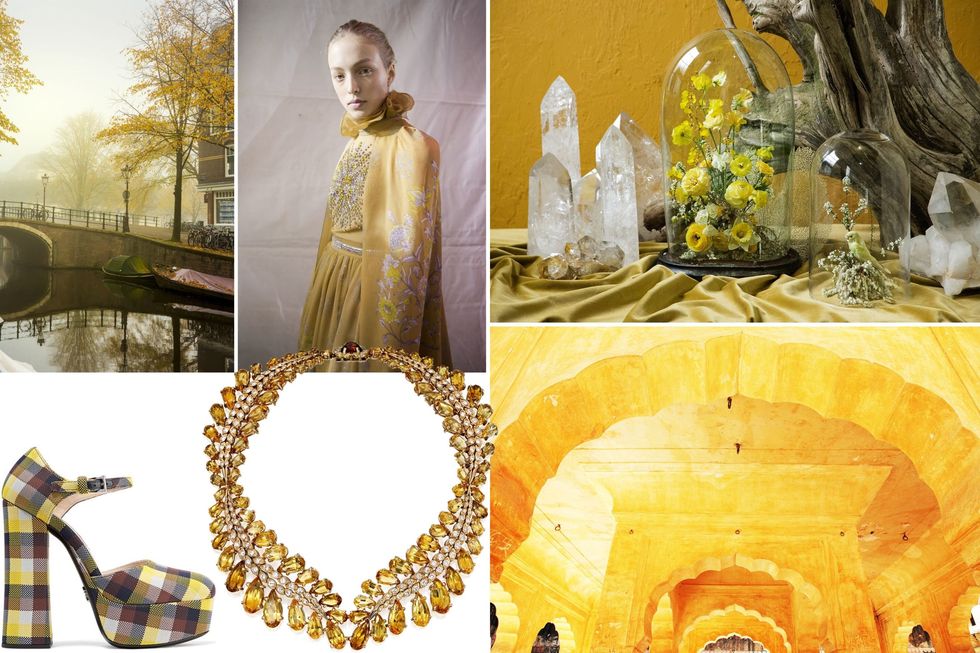 <p><a href="http://www.harpersbazaar.com/wedding/planning/a14415/winter-wedding-decor-ideas/" target="_blank">We predicted yellows</a> and mustards would be big for last winter, in our collaboration with Putnam &amp; Putnam, but then we saw them again (but brighter) for Spring. Now, they're muted again, and joined by soft and slate grey for a look that feels fresh, eclectic and outside-the-box.</p><p><em data-redactor-tag="em">Pictured: Backstage at Giambattista Valli Spring 2017 Haute Couture; Prada pumps, $830, <a href="https://www.net-a-porter.com/us/en/product/860745/Prada/checked-canvas-platform-pumps" target="_blank">net-a-porter.com</a>; Sotheby's Magnificent Jewels Lot 107, Formerly From The Collection Of Queen Narriman Of Egypt pear-shaped citrine necklace, approx. $225,000, <a href="http://sothebys.com" target="_blank">sothebys.com</a>.</em></p>
