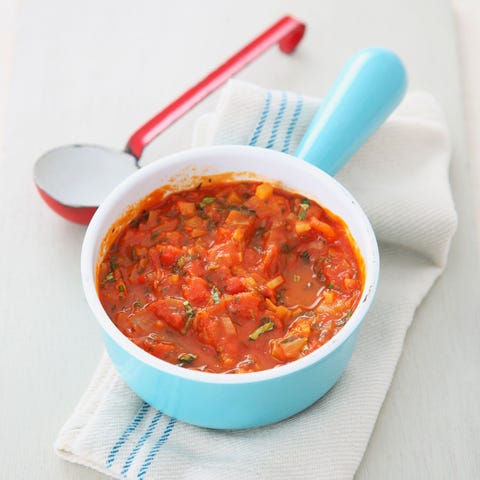 Tomato Sauce <p>No need to order that <a href="http://www.redbookmag.com/body/healthy-eating/features/g2573/10-best-carbs-to-eat-for-weight-loss/" target="_blank" data-tracking-id="recirc-text-link">pasta dish</a> with a side of guilt. Tomato sauce is a concentrated source of antioxidants like vitamin A, which, when found in food, could encourage the release of cells that help prevent allergic responses, research shows. Plus, it turns out that many raw veggies contain small amounts of pollen — even after you wash them — that can trigger symptoms. But you're safe with tomato sauce, as pollen is nixed during the cooking process.</p><p><span><strong data-verified="redactor" data-redactor-tag="strong">Try this: </strong>For a hearty brunch for two, heat 2 cups tomato sauce in a skillet with a pinch of red pepper flakes until simmering. Crack 4 large eggs into the sauce, cover, and cook over medium-low heat for 5 to 7 minutes, or until eggs are set, then top with 1/4 cup shaved Parmesan. Use whole-grain toast for dunking.</span><span></span></p>