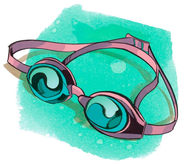 Goggles, Personal protective equipment, Aqua, Turquoise, Eyewear, Diving mask, Audio equipment, Glasses, Teal, Turquoise, 