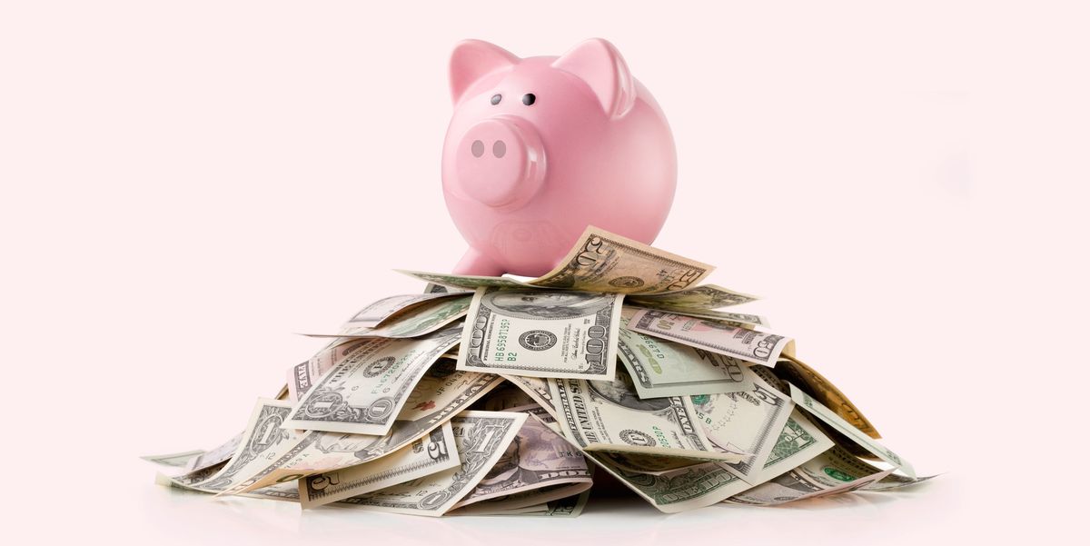 Cash, Money, Currency, Saving, Piggy bank, Money handling, Domestic pig, Banknote, Dollar, Paper, 
