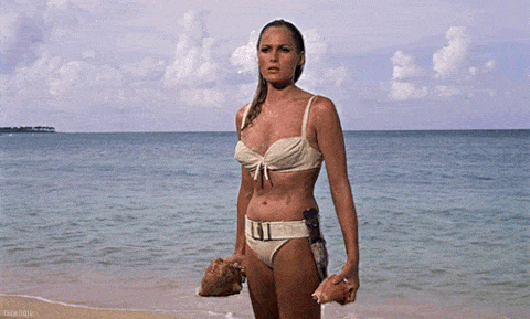 <p>Ursula Andress, the OG Bond girl, rocking a white bikini (complete with a knife)&nbsp;at the dawn of the sexual revolution.&nbsp;</p>