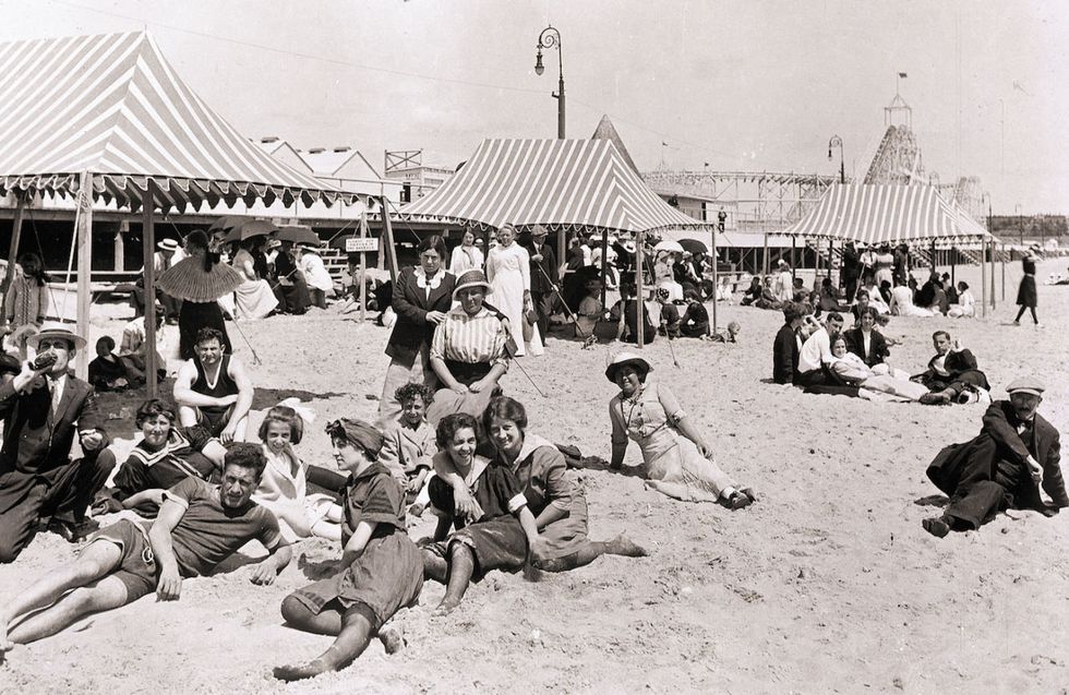 <p>100 years ago, swimsuits were practically unrecognizable to the modern eye. Bloomers, skirts, sleeves and stockings are the look for women. Though it is a lot to wear, know this: These garments are actually more body-conscious than <a href="http://www.victoriana.com/library/Beach/FashionableBathingSuits.htm" target="_blank" data-tracking-id="recirc-text-link">those worn in previous years</a>.</p><p><a href="http://www.goodhousekeeping.com/beauty/fashion/g3407/cheap-swimsuits/" target="_blank" data-tracking-id="recirc-text-link"><em data-redactor-tag="em" data-verified="redactor">24 cute and cheap swimsuits for summer »</em></a><span class="redactor-invisible-space" data-verified="redactor" data-redactor-tag="span" data-redactor-class="redactor-invisible-space"><a href="http://www.goodhousekeeping.com/beauty/fashion/g3407/cheap-swimsuits/"></a></span></p>