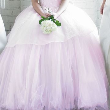 Clothing, Textile, Photograph, Dress, White, Purple, Pink, Gown, Wedding dress, Bridal clothing, 