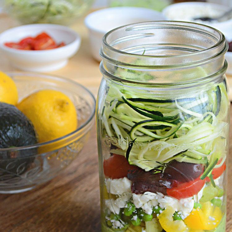 zucchini pasta salad with avocado spinach dressing
