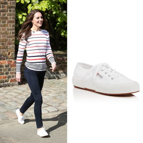 <p>The Duchess keeps it&nbsp;simple in these white Superga trainers. The best part? <a href="http://www.redbookmag.com/fashion/style/a50625/kate-middletons-favorite-sneakers/" target="_blank" data-tracking-id="recirc-text-link">They're $65</a>. ($65; <a href="https://www.amazon.com/Superga-2750-Cotu-Classic-Sneaker/dp/B001GIP2VC" target="_blank" data-tracking-id="recirc-text-link">amazon.com</a>)</p><p><a href="https://www.amazon.com/Superga-2750-Cotu-Classic-Sneaker/dp/B001GIP2VC?tag=redbook_auto-append-20" target="_blank" class="slide-buy--button" data-tracking-id="recirc-text-link"><strong data-redactor-tag="strong" data-verified="redactor" data-tracking-id="recirc-text-link">BUY NOW</strong></a></p><p><span class="redactor-invisible-space" data-verified="redactor" data-redactor-tag="span" data-redactor-class="redactor-invisible-space"><strong data-redactor-tag="strong" data-verified="redactor">RELATED: </strong><a href="http://www.redbookmag.com/fashion/a22600/8-style-formulas-kate-middleton-swears-by/" target="_blank" data-tracking-id="recirc-text-link"><strong data-redactor-tag="strong" data-verified="redactor">8 Style Formulas Kate Middleton Swears By</strong></a></span></p>