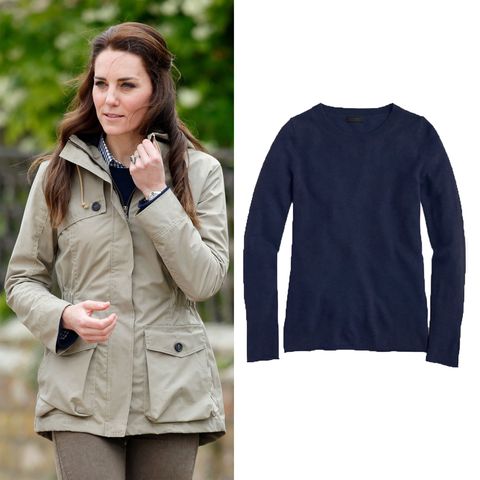 <p>A navy cardigan like this one can be layered tons of different ways.&nbsp;<a href="http://www.redbookmag.com/life/a50128/kate-middleton-farm-day-trip/" target="_blank" data-tracking-id="recirc-text-link">Kate opted for a gingham shirt</a> underneath when she wore hers, but the possibilities are endless. ($198; <a href="https://www.jcrew.com/p/womens_category/50offselectsalestyles/italian-cashmere-longsleeve-tshirt/f5916" target="_blank" data-tracking-id="recirc-text-link">jcrew.com</a>)</p><p><a href="https://www.jcrew.com/p/womens_category/50offselectsalestyles/italian-cashmere-longsleeve-tshirt/f5916?isFromSearch=true&amp;color_name=hthr-midnight&amp;N=0&amp;Nloc=en&amp;Ntrm=cashmere%20long-sleeve%20t-shirt&amp;Npge=1&amp;Nrpp=60&amp;Nsrt=0&amp;hasSplitResults=false&amp;mode=sidecar" class="slide-buy--button" data-tracking-id="recirc-text-link" target="_blank"><strong data-redactor-tag="strong" data-verified="redactor">BUY NOW</strong></a></p><p><span class="redactor-invisible-space" data-verified="redactor" data-redactor-tag="span" data-redactor-class="redactor-invisible-space"><strong data-redactor-tag="strong" data-verified="redactor">RELATED: </strong><a href="http://www.redbookmag.com/fashion/a44831/how-to-dress-hrh-duchess-cambridge-kate-middleton-outfits/" target="_blank" data-tracking-id="recirc-text-link"><strong data-redactor-tag="strong" data-verified="redactor">I Dressed As Kate Middleton For a Week and This Is What Happened</strong></a></span></p>