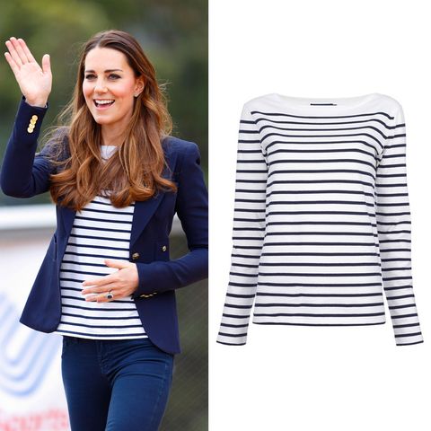 <p>A blue and white striped shirt is the perfect mix of preppy and casual. <a href="http://www.redbookmag.com/fashion/a22600/8-style-formulas-kate-middleton-swears-by/" target="_blank" data-tracking-id="recirc-text-link">Kate wears hers</a> under a blazer or solo. Both looks = chic. ($55; <a href="https://www.macys.com/shop/product/lauren-ralph-lauren-button-shoulder-striped-top" target="_blank" data-tracking-id="recirc-text-link">macys.com</a>)</p><p><strong data-redactor-tag="strong" data-verified="redactor"><a href="https://www.macys.com/shop/product/lauren-ralph-lauren-button-shoulder-striped-top" target="_blank" class="slide-buy--button" data-tracking-id="recirc-text-link">BUY NOW</a></strong></p><p><strong data-verified="redactor" data-redactor-tag="strong">RELATED:&nbsp;<a href="http://www.redbookmag.com/fashion/g3951/kate-middleton-tiaras/" target="_blank" data-tracking-id="recirc-text-link">A Look At All the Times Kate Middleton Has Worn a Tiara</a><span class="redactor-invisible-space"><a href="http://www.redbookmag.com/fashion/g3951/kate-middleton-tiaras/"></a></span></strong><br></p>