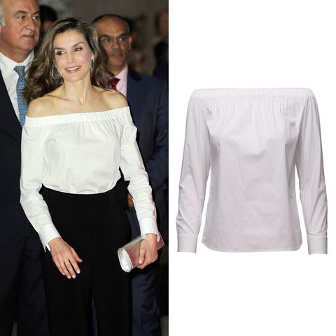 <p>Embrace the off the shoulder trend with this simple (but elegant) Hugo Boss shirt that <a href="http://www.queenletiziastyle.com/blog/previous/3" target="_blank" data-tracking-id="recirc-text-link">Queen Letizia recently wore</a> to present an award. ($215;&nbsp;<a href="http://www.saksfifthavenue.com/main/ProductDetail.jsp?FOLDER%3C%3Efolder_id=2534374306418048&amp;PRODUCT%3C%3Eprd_id=845524447083542&amp;R=15343133124&amp;site_refer=AFF001&amp;mid=13816&amp;siteID=TnL5HPStwNw-fjxUsbVXVEPPlxrs5y6N_g&amp;LSoid=488251&amp;LSlinkid=10&amp;LScreativeid=1" target="_blank" data-tracking-id="recirc-text-link">saksfifthavenue.com</a>)</p><p><a href="http://www.saksfifthavenue.com/main/ProductDetail.jsp?FOLDER%3C%3Efolder_id=2534374306418048&amp;PRODUCT%3C%3Eprd_id=845524447083542&amp;R=15343133124&amp;site_refer=AFF001&amp;mid=13816&amp;siteID=TnL5HPStwNw-fjxUsbVXVEPPlxrs5y6N_g&amp;LSoid=488251&amp;LSlinkid=10&amp;LScreativeid=1" target="_blank" class="slide-buy--button" data-tracking-id="recirc-text-link"><strong data-redactor-tag="strong" data-verified="redactor">BUY NOW</strong></a><br></p><p><strong data-redactor-tag="strong" data-verified="redactor">RELATED: </strong><a href="http://www.redbookmag.com/love-sex/relationships/g2876/best-royal-family-portraits/" target="_blank" data-tracking-id="recirc-text-link"><strong data-redactor-tag="strong" data-verified="redactor">The 10 Sweetest Royal Family Portraits That Will Make You Feel Super Nostalgic</strong></a> </p>
