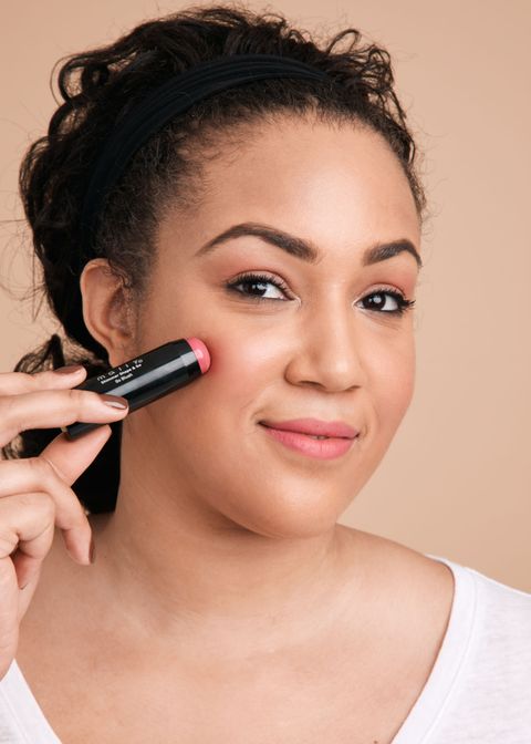 <p>To create a sun-kissed flush, swirl the cream on the apples of your cheeks, then blend it up and out with your finger. To help the color stand out on dark skin, use more pressure when applying the stick so it goes on bolder.</p><p><strong data-redactor-tag="strong" data-verified="redactor">RELATED:&nbsp;</strong><a href="http://www.redbookmag.com/beauty/makeup-skincare/advice/g972/how-to-apply-blush/" target="_blank" data-tracking-id="recirc-text-link"><strong data-redactor-tag="strong" data-verified="redactor">This Is How You Put On Blush Like a Pro</strong></a><span class="redactor-invisible-space"><a href="http://www.redbookmag.com/beauty/makeup-skincare/advice/g972/how-to-apply-blush/"></a></span></p>