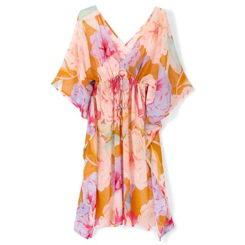 Clothing, Day dress, Pink, Orange, Sleeve, Dress, Yellow, Cover-up, Robe, Peach, 