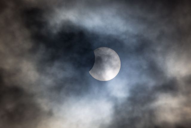 partial solar eclipse cloudy skies