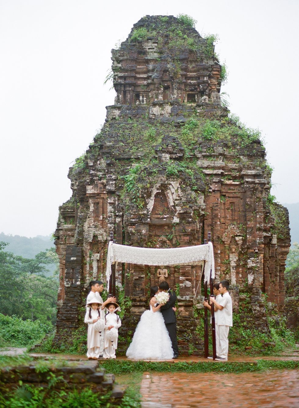 Photograph, Ruins, Bride, Ceremony, Temple, Historic site, Place of worship, Temple, Tree, Building, 