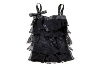 black silky top with lace and bows