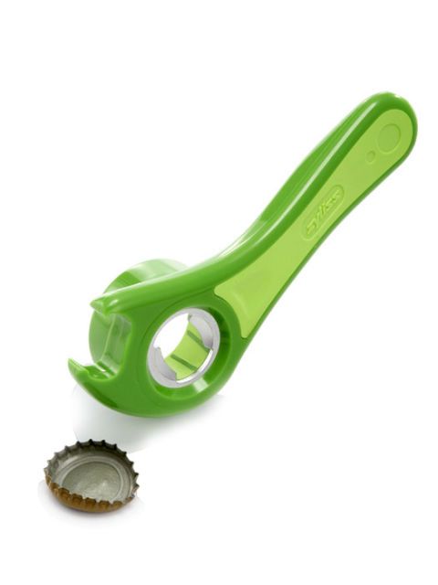 green bottle opener shaped like wrench