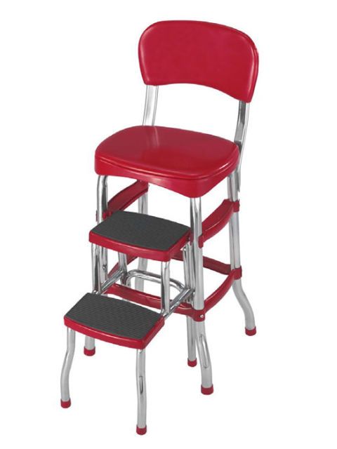 red chair with step stool