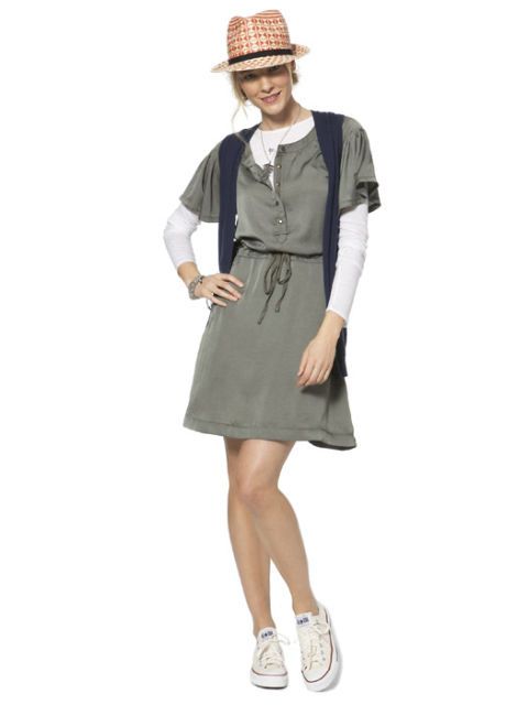 gray dress and knit vest