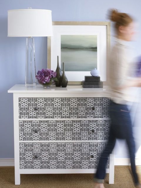 dresser with wallpapered front