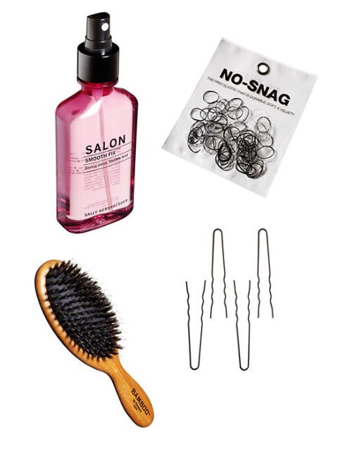 hair tools and products for a ballerina bun