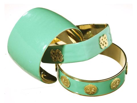 mint green and gold enamel bracelets