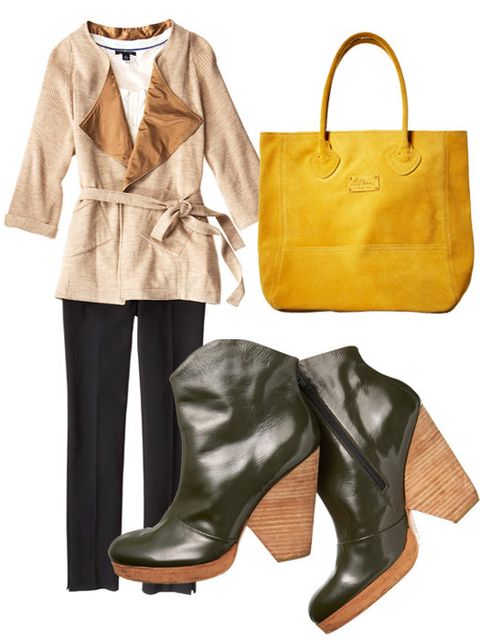 outfit with boots and tote bag