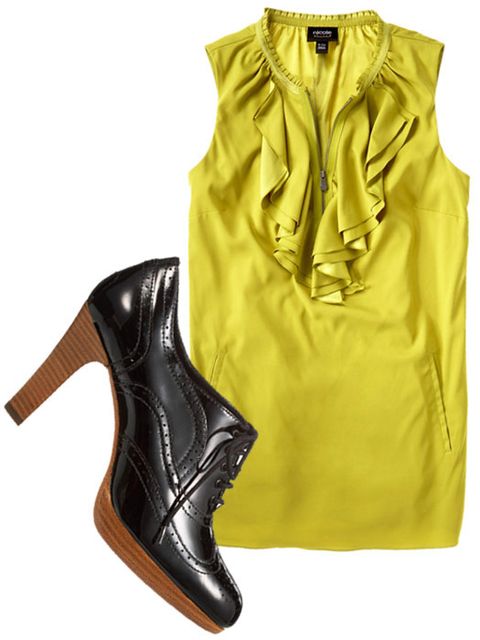 yellow blouse and heels