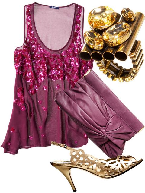 sequin tank ring clutch and shoes