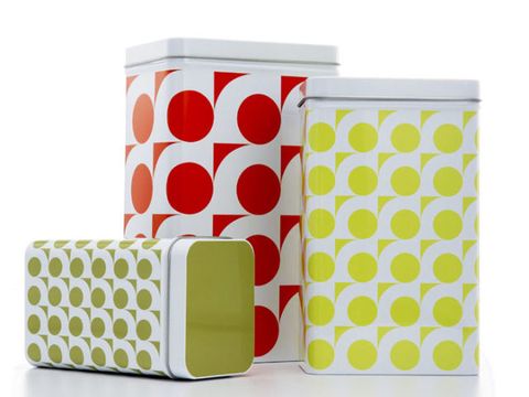 red and green dot storage tins