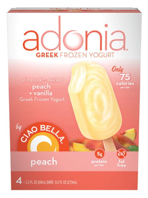 Ciao Bella Adonia Greek Frozen Yogurt Bars in Peach healthy ice cream