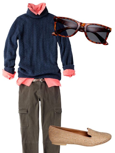 cable knit sweater and cargos
