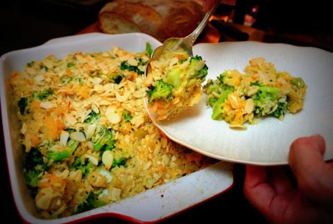 Crispy Broccoli, Chicken and Rice Casserole with Slivered Almonds image