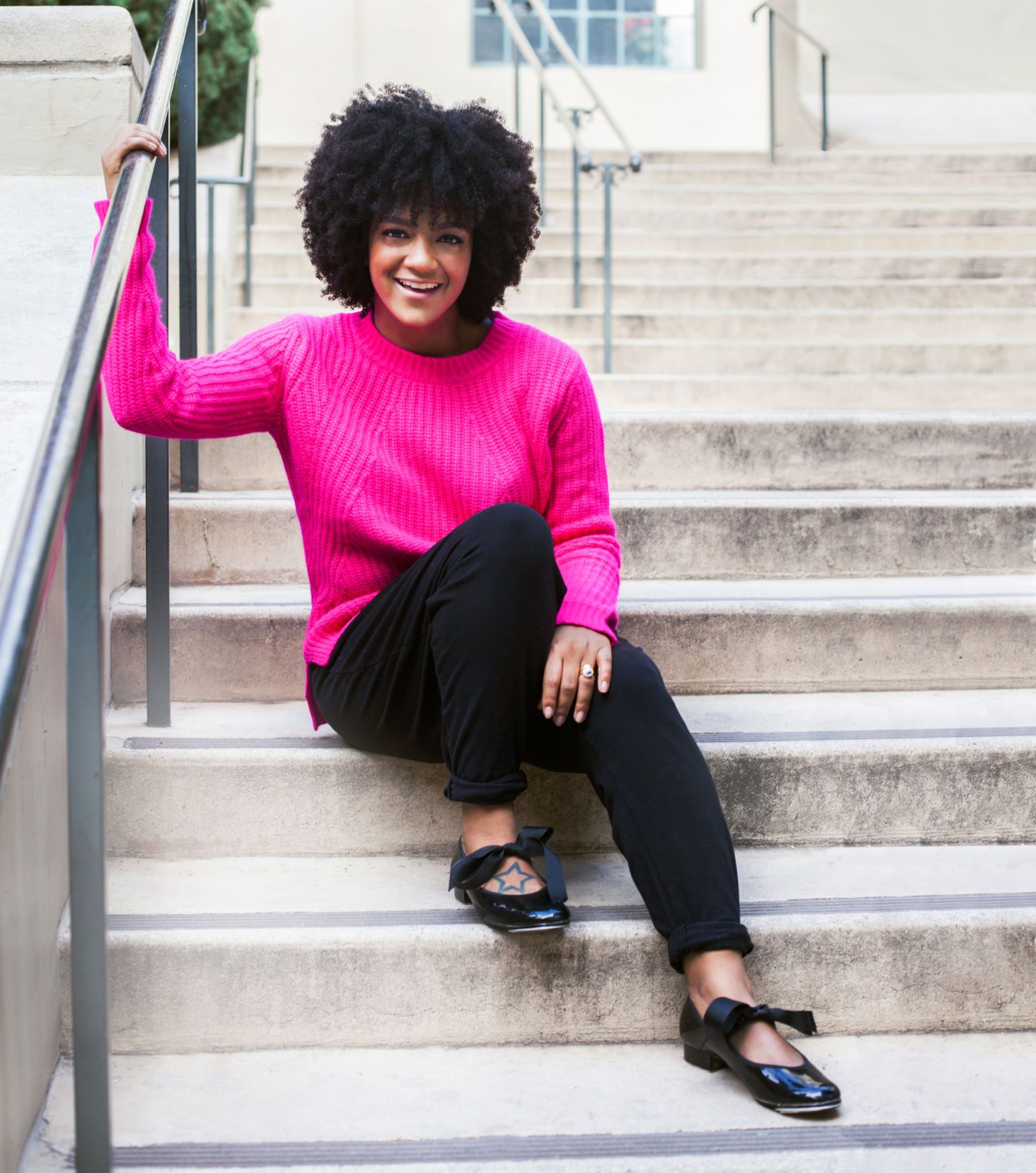 fuchsia sweater outfit