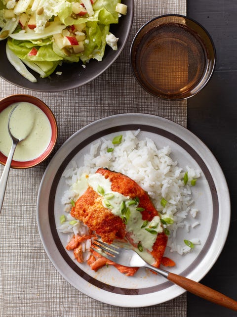 Spicy orange salmon with wasabi sauce Spicy orange salmon with wasabi sauce